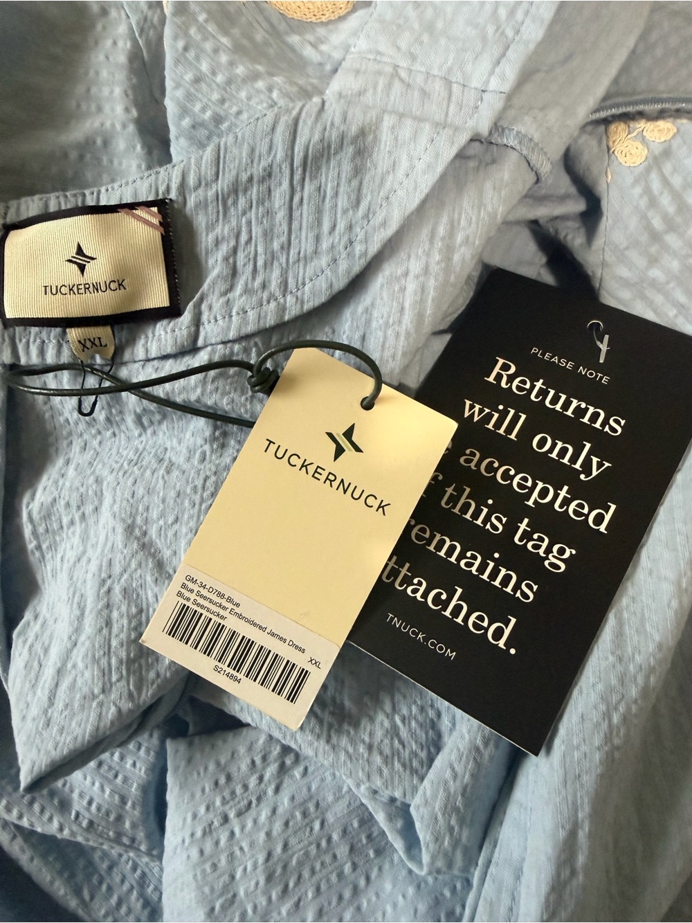 NWT TUCKERNUCK Blue Seersucker Embroidered James Dress Size XXL - Picture 8 of 10